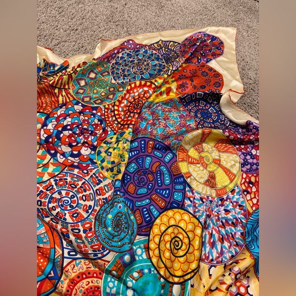 Silk Scarf 100% Colorful Square 42”x42” Bohemian Festival Artsy Hippie Lagenlook - Picture 8 of 8